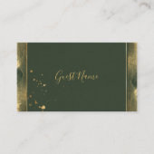 モスグリーンと金ゴールドゲストネーム座席表 プレイスカード (正面)