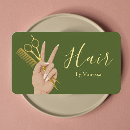 モスグリーンのおしゃれなヘアサロンスタイリスト名刺 名刺
