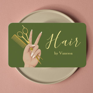 モスグリーンのおしゃれなヘアサロンスタイリスト名刺 名刺