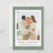 モスグリーンのギンガムチェックのクリスマス 写真 シーズンカード (正面)