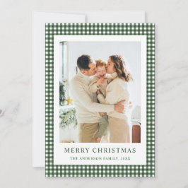 モスグリーンのギンガムチェックのクリスマス 写真 シーズンカード