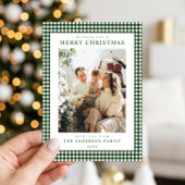 モスグリーンのギンガムチェックのクリスマス 写真 シーズンカード