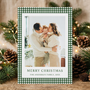 モスグリーンのギンガムチェックのクリスマス 写真 シーズンカード