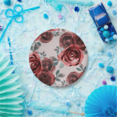 モスグリーンのバーガンディー水彩ローズとグリーンが織りなすウェディング ペーパープレート (パーティー)