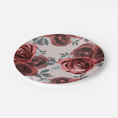 モスグリーンのバーガンディー水彩ローズとグリーンが織りなすウェディング ペーパープレート (アングル)