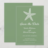 モスグリーンのヒトデの結婚式お知らせカード 招待状 (正面/裏面)
