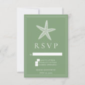 モスグリーンのヒトデ ウェディング RSVP カード (正面)