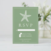 モスグリーンのヒトデ ウェディング RSVP カード (スタンド正面)