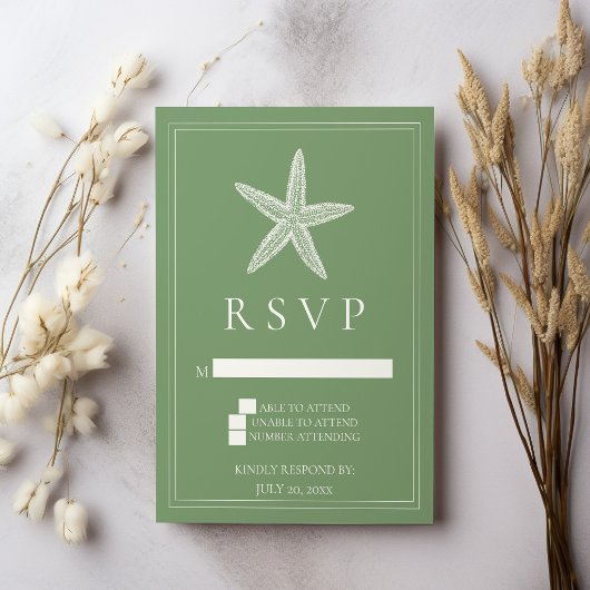 モスグリーンのヒトデ ウェディング RSVP カード