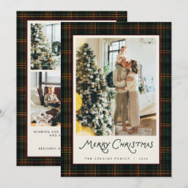 モスグリーンのヘリテージタータンチェックのクリスマス 写真 シーズンカード