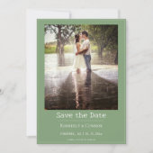 モスグリーンのミニマルなモダンな写真 セーブザデート (正面)