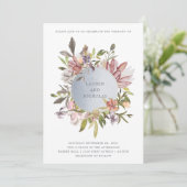 モスグリーンのラグジュアリーな花々 | エレガントな水彩画の結婚式 招待状 (スタンド正面)