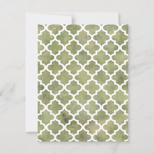 モスグリーンの大理石に白のモロッカンタイルのトレリスパターン 招待状 (正面)