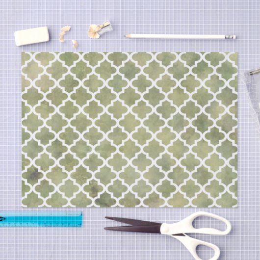 モスグリーンの大理石のモロッコのタイルの格子垣Patterm 薄葉紙 (クラフト)