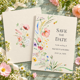 モスグリーンの水彩の野生の花の Save The Date カード