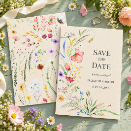 モスグリーンの水彩の野生の花の Save The Date カード