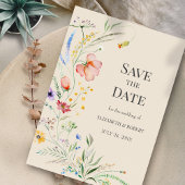 モスグリーンの水彩の野生の花の Save The Date カード