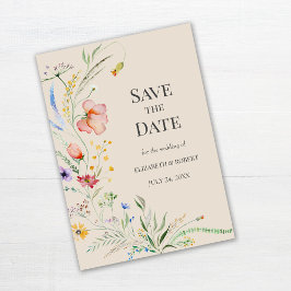 モスグリーンの水彩の野生の花の Save The Date カード
