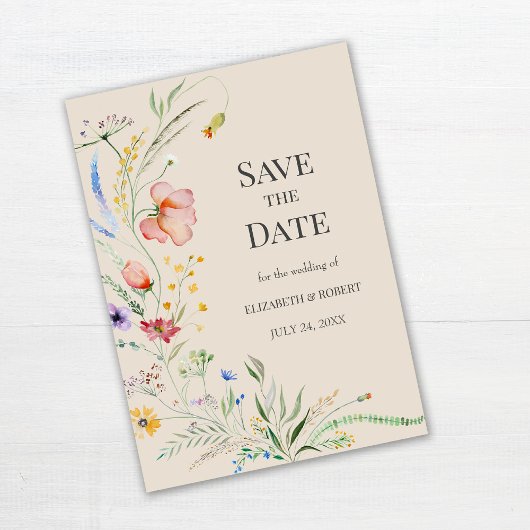 モスグリーンの水彩の野生の花の Save The Date カード