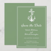 モスグリーンの海事アンカー・セーブ・ザ・デート招待状 招待状 (正面/裏面)