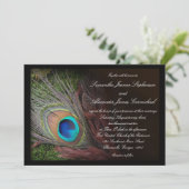 モスグリーンの背景に黒いペコックの羽根の結婚式招待状 招待状 (スタンド正面)