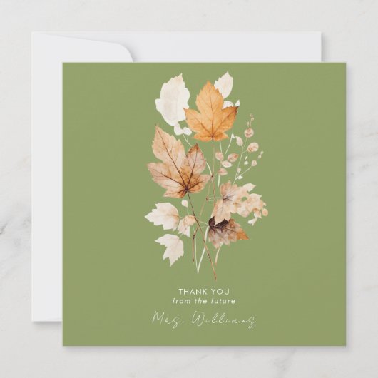 モスグリーンウイスパーズ秋ブライダルシャワー感謝してい 招待状 (正面)