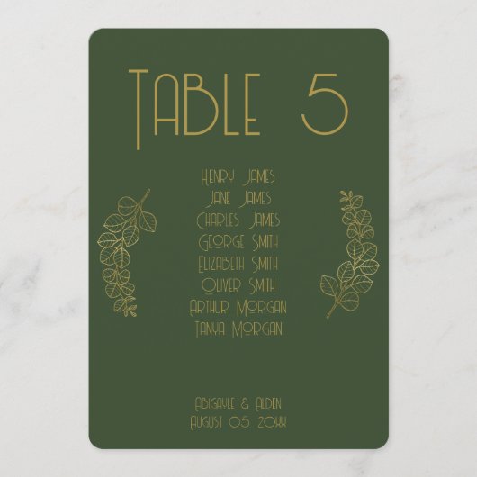 モスグリーンエレガントクラシック結婚のテーブル番号 (正面)