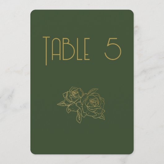 モスグリーンエレガントクラシック結婚のテーブル番号 (裏面)