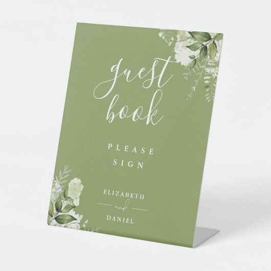 モスグリーンエレガントフローラグリーナリーゲストブック 台座サイン (正面)
