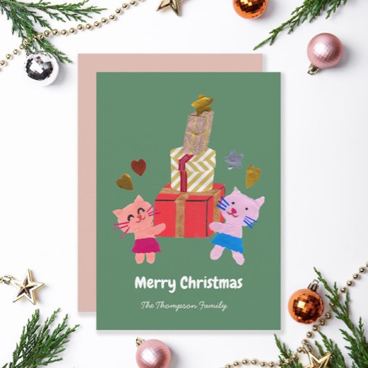 モスグリーンクリスマスを迎える素敵な猫 シーズンカード