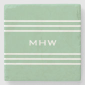 モスグリーンストライプカスタムモノグラム石コースター ストーンコースター (正面)