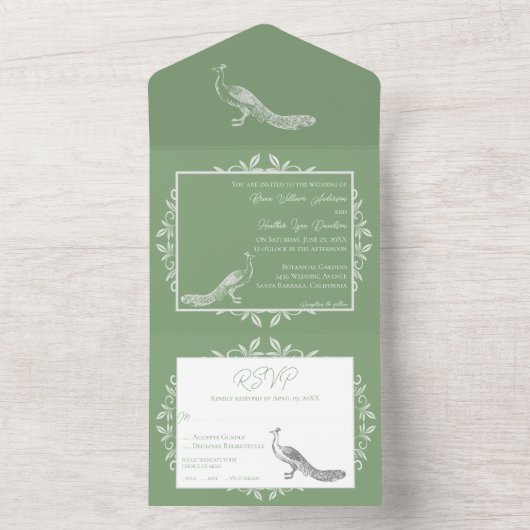 モスグリーンピーコックオールインワン招待状 オールインワン招待状 (内側)