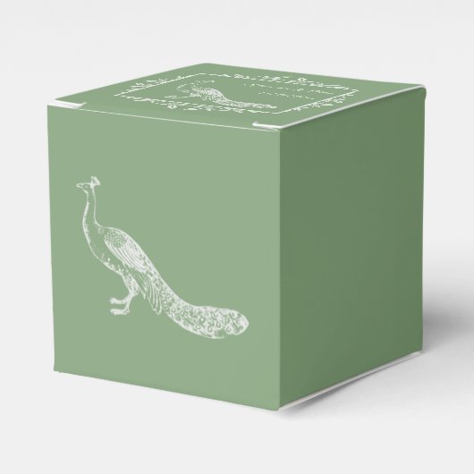 モスグリーンピーコックフローリッシュ結婚式の引き出物ボックス フェイバーボックス (正面サイド)