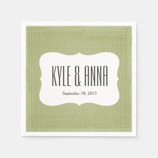 モスグリーンヘリンボーンシェブロンプリント スタンダードカクテルナプキン (正面)