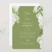 モスグリーンホワイトアジサイブライダルシャワー 招待状 (正面/裏面)
