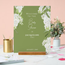 モスグリーンホワイトフローラベビーシャワーウェルカム