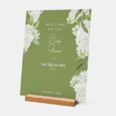 モスグリーンホワイトフローラベビーシャワーウェルカム アクリルサイン (傾斜)