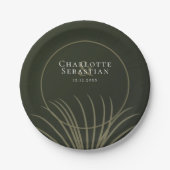 モスグリーンボタニカルファンエレガントな結婚式 ペーパープレート (正面)