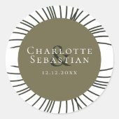 モスグリーンボタニカルファンエレガントな結婚式 ラウンドシール (正面)