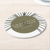 モスグリーンボタニカルファンエレガントな結婚式 ラウンドペーパーコースター (アングル)