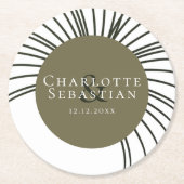 モスグリーンボタニカルファンエレガントな結婚式 ラウンドペーパーコースター (正面)