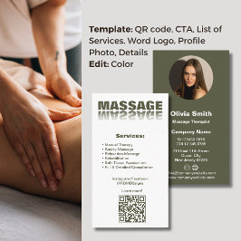 モスグリーンマッサージセラピスト名刺 ロイヤリティカード