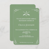 モスグリーンモノグラムアンドアローズブライダルシャワー 招待状 (正面/裏面)