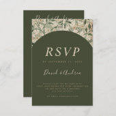 モスグリーンヴィンテージ植物園QrコードRSVP 出欠カード (正面/裏面)