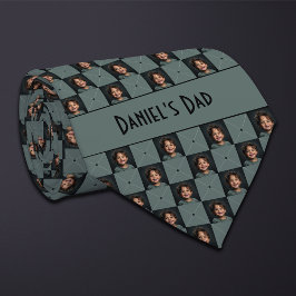 モスグリーン市松模様に写真 ネクタイ