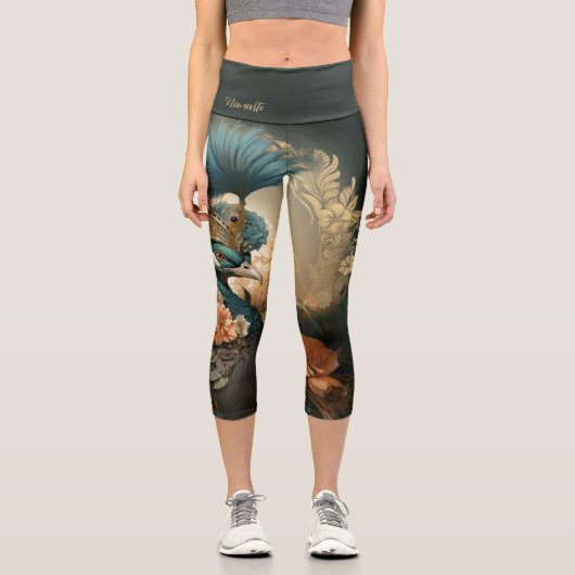 モスグリーン王膜人形孔雀ビクトリアン カプリレギンス (正面)