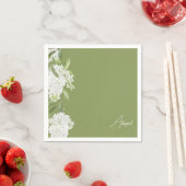 モスグリーン白フローラスクリプト名ブライダルシャワー スタンダードカクテルナプキン (インサイチュ)