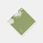 モスグリーン白フローラスクリプト名ブライダルシャワー スタンダードカクテルナプキン (角)