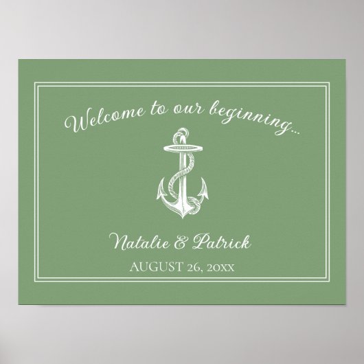 モスグリーン航海のいかり結婚ズポスター ポスター (正面)