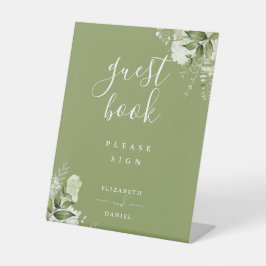 モスグリーン エレガント フラワー グリーン ゲストブック 台座サイン